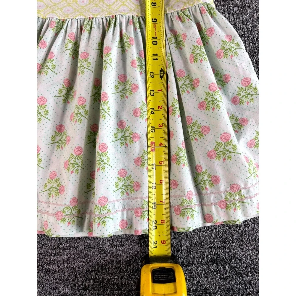 Matilda Jane A-Line Dress Kids 8 White Green Floral Pleated Cotton Round Neck